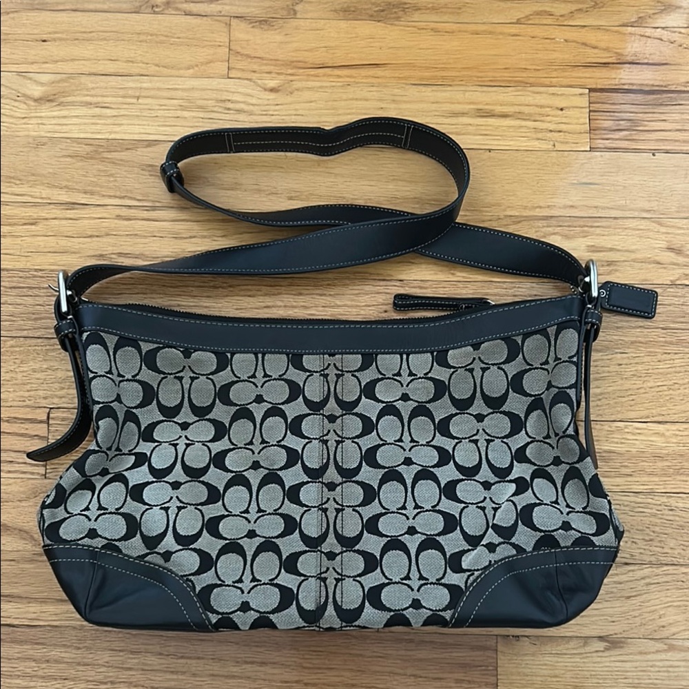 Coach Black and Gray Signature Shoulder Bag